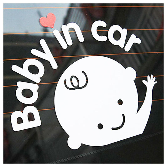 cute baby in car decal with safety message