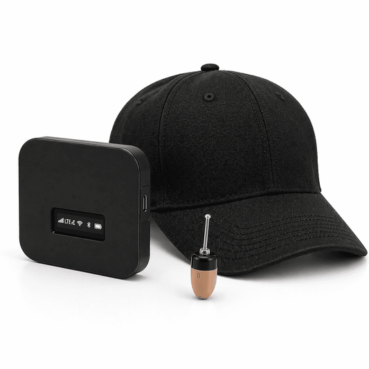 4K hidden camera hat system with live streaming, earpiece communication, and mobile hotspot kit