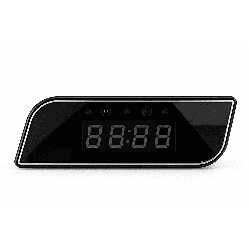 Front view of digital hidden camera clock with integrated camera and IR