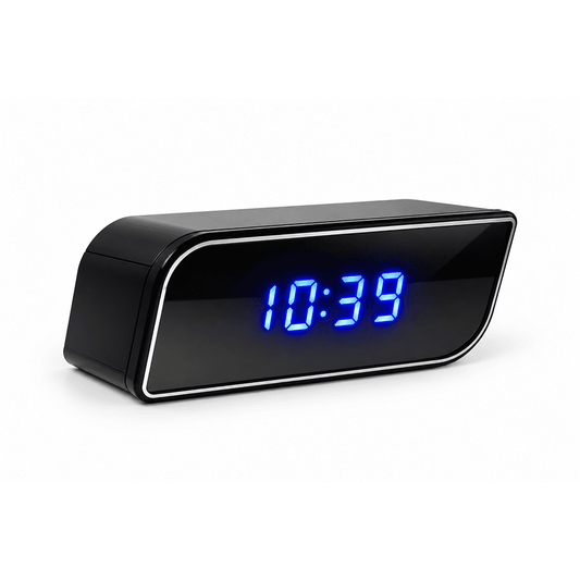 WiFi hidden camera alarm clock with illuminated 24-hour time display