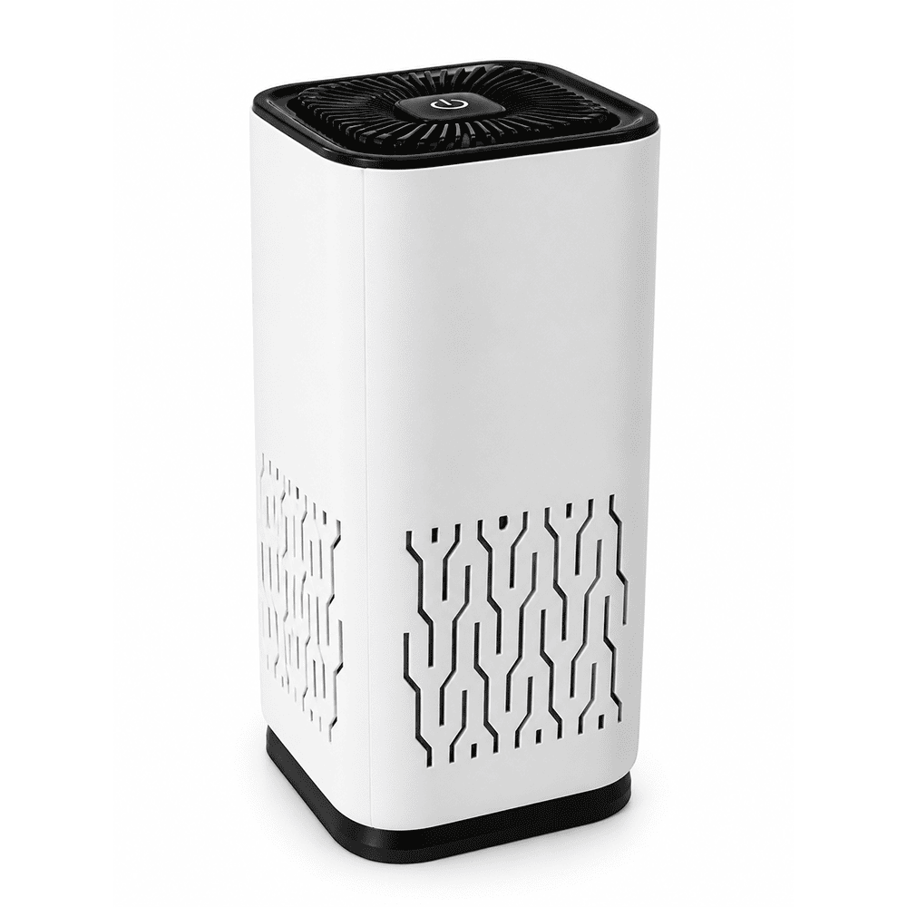 1080P WiFi air purifier camera showing top power button and ventilation grille