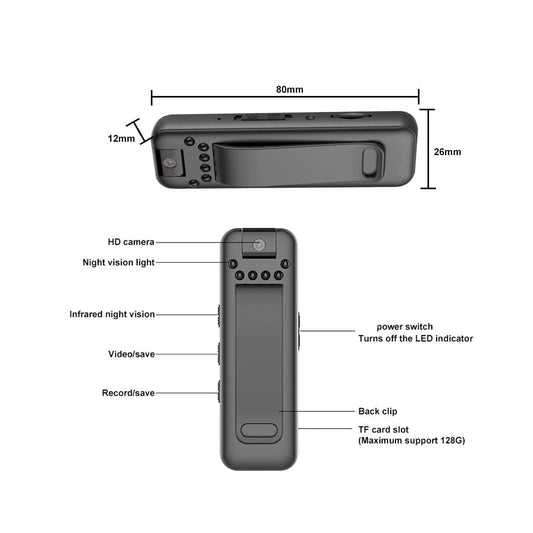 Body Camera with Night Vision and Rotating Lens for HD Video & Audio Recording - SSS Corp.# - variant_sku# - rotating lens camera dvr camstick