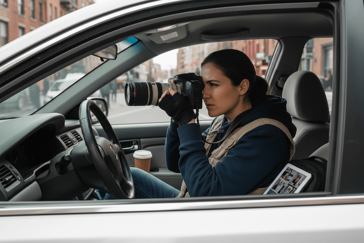 female investigator conducting surveillance