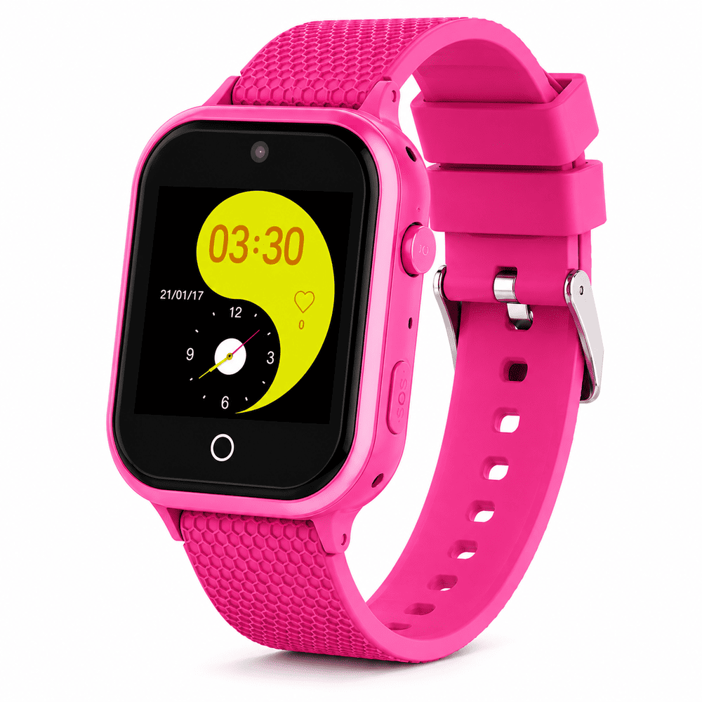 Pink kids GPS smart watch with calling, GPS tracking, SOS alerts, and live listening safety features