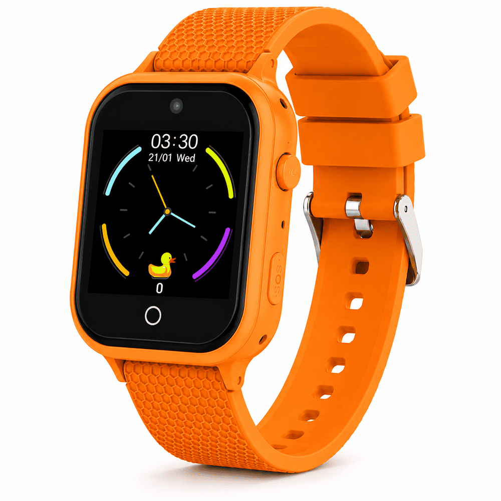 Orange 4G kids smart watch with GPS tracking, video calling, SOS alerts, and parent monitoring features