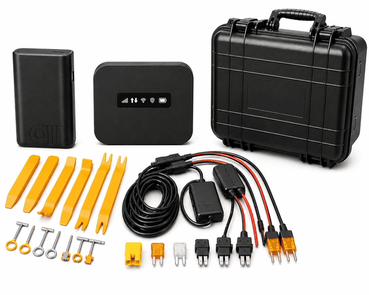 WiFi remote voice recorder vehicle monitoring bundle with hotspot, wiring kit and installation tools