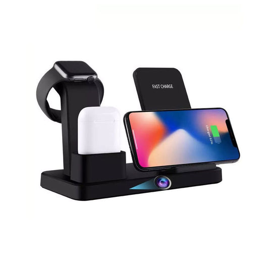 Wireless Charging Station Hidden Security Camera - Easy Live View, Sound & Recording using your Cellphone! - SSS Corp.# - variant_sku# - 4K Live View 3in1 Wireless Charging Station Hidden Camera
