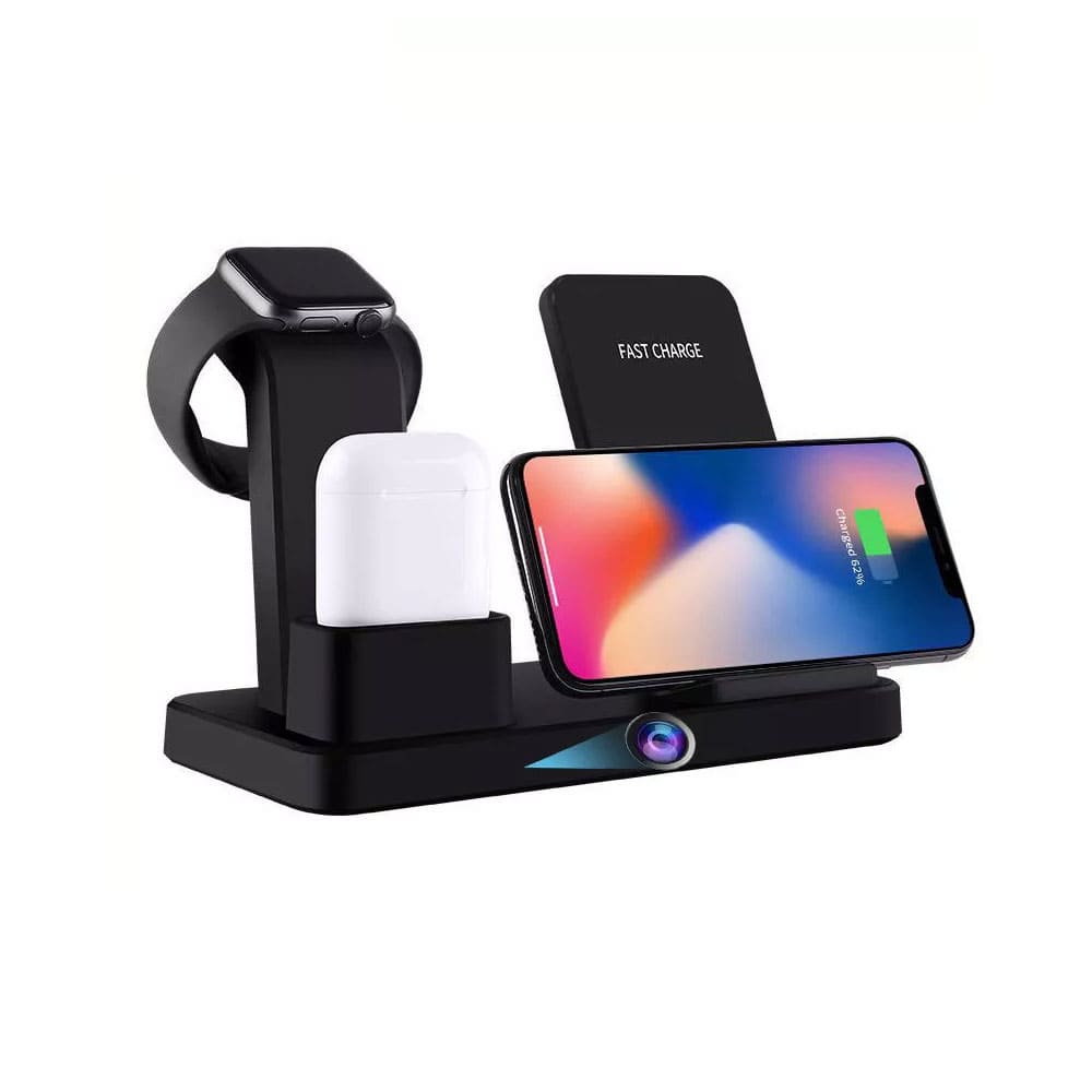Wireless Charging Station Hidden Security Camera - Easy Live View, Sound & Recording using your Cellphone! - SSS Corp.# - variant_sku# - 4K Live View 3in1 Wireless Charging Station Hidden Camera