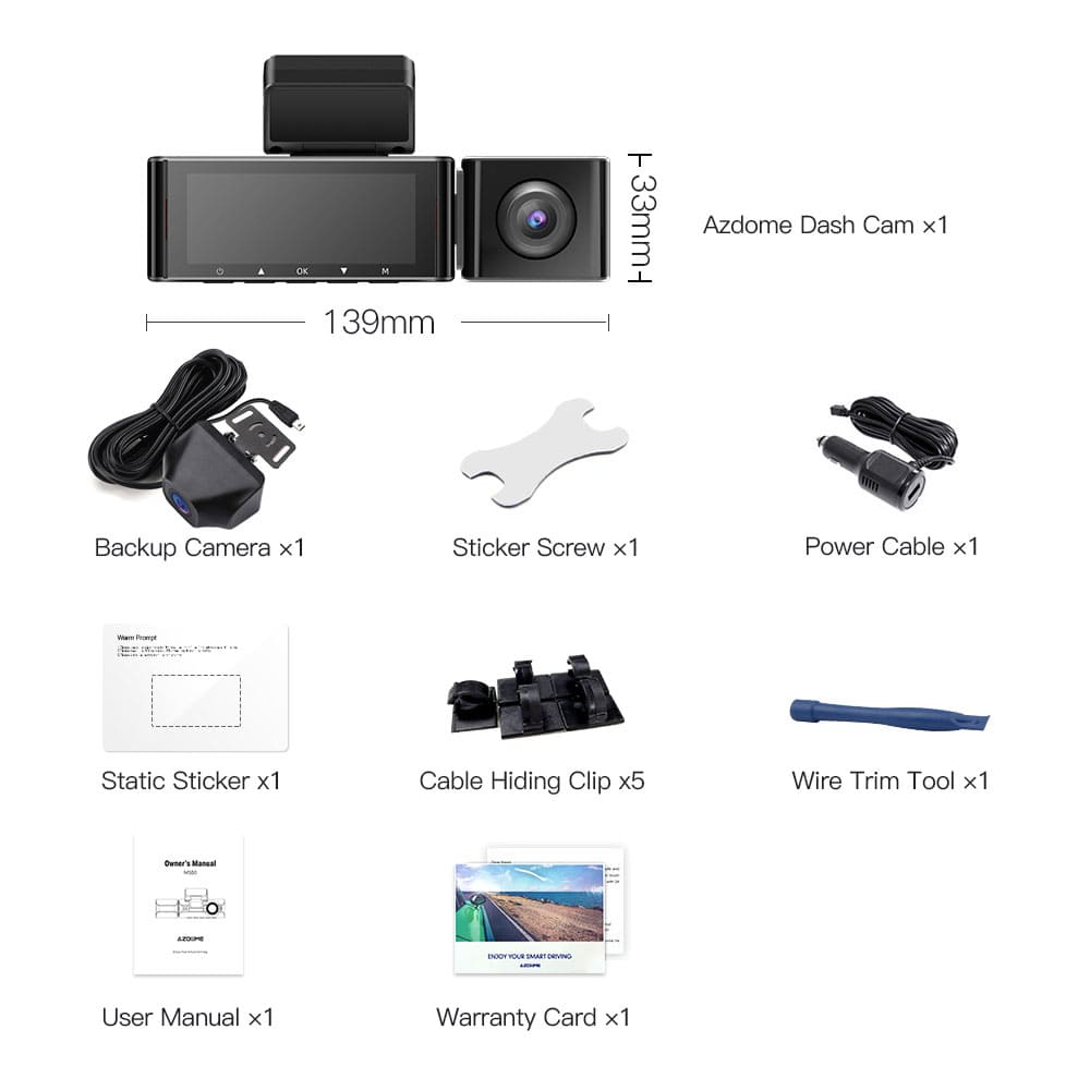 3 Camera 4K Dashcam System with Screen Night Vision GPS & Wi - Fi - SSS Corp.# - variant_sku# - azdome dash cam
