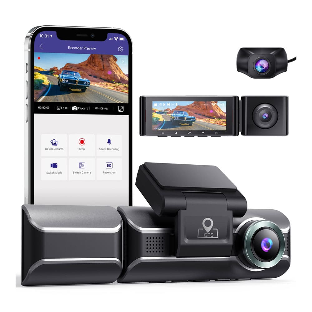 3 Camera 4K Dashcam System with Screen Night Vision GPS & Wi - Fi - SSS Corp.# - variant_sku# - cameras for cars