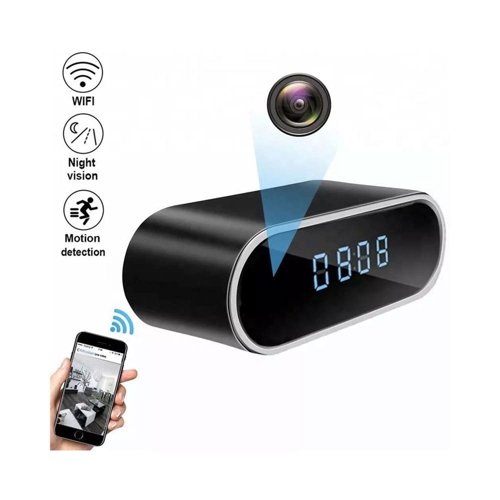 4K UHD Wi - Fi Mini Desk Clock Security Camera Recorder with Smartphone Live View - SSS Corp.# - variant_sku# - CAM101632K - Digital - Clock - Camera - with - Wifi - Smart - Stream