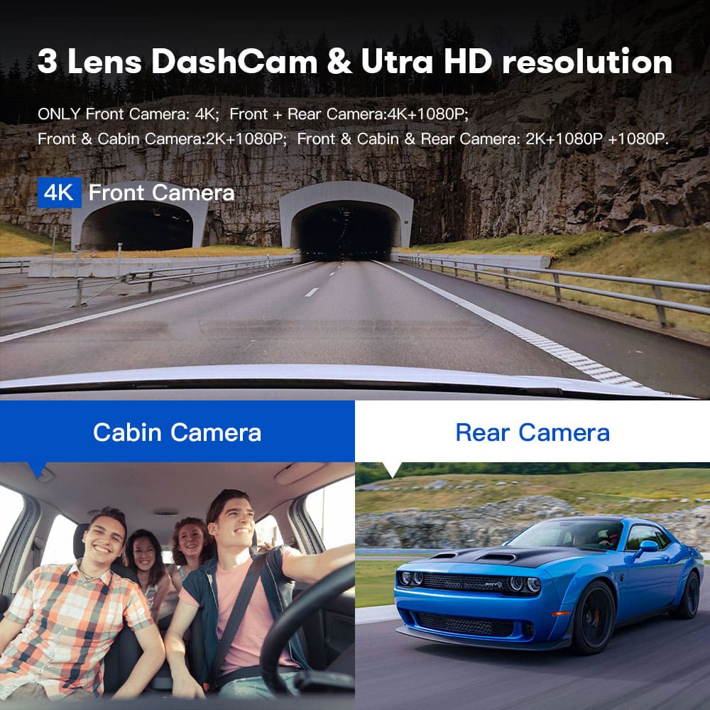 3 Camera 4K Dashcam System with Screen Night Vision GPS & Wi-Fi - SSS Corp.