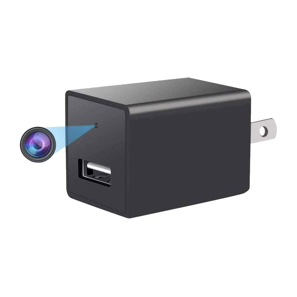 Black WiFi hidden camera USB wall charger with Type-A charging port