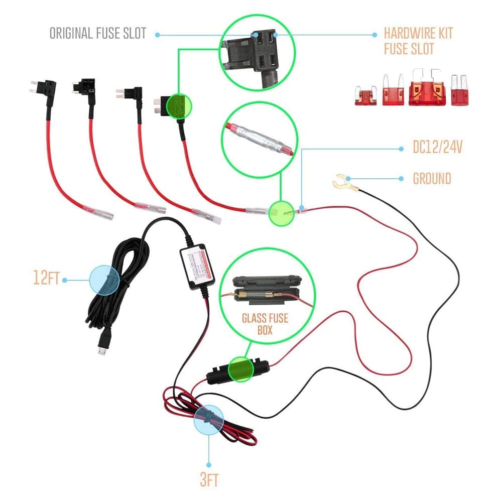 Dashcam Vehicle Wiring Kit - USB Power Kit for Automobiles - SSS Corp.# - variant_sku# - CAR FUSE USB WIRING KIT