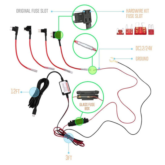 Dashcam Vehicle Wiring Kit - USB Power Kit for Automobiles - SSS Corp.# - variant_sku# - CAR FUSE USB WIRING KIT
