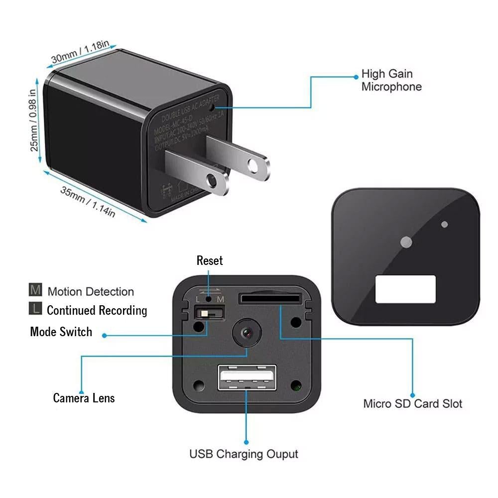 HD Mini Cube Phone Charger DVR Hidden Camera - SSS Corp.# - variant_sku# - hidden camera usb charger