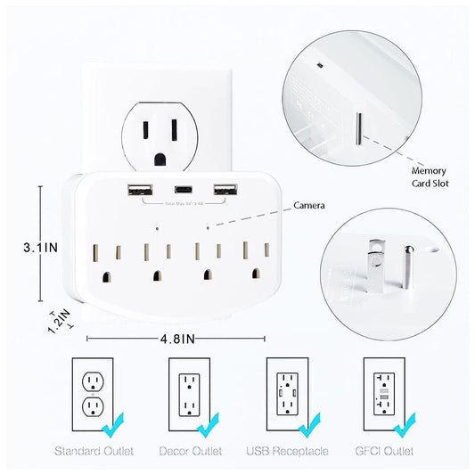 Super Hidden Multiplug outlet DVR with usb ports & 4K Wi - Fi Spy Camera - SSS Corp.# - variant_sku# - Multiplug hidden camera and recorder